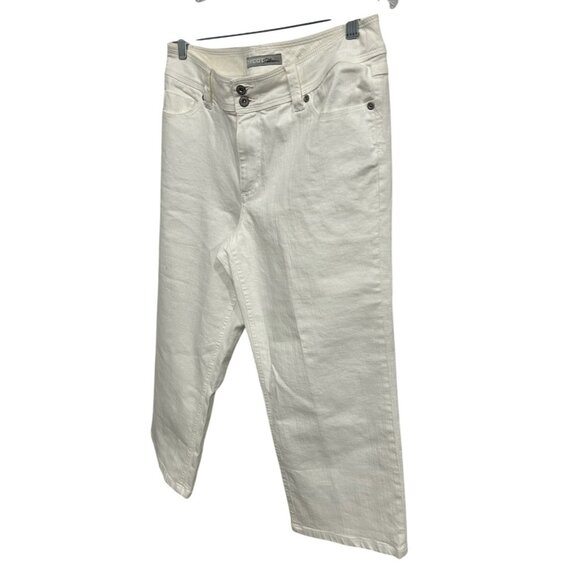 Chicos Platinum White Cropped Jeans Embellished Pockets Sz 10 - Picture 3 of 10